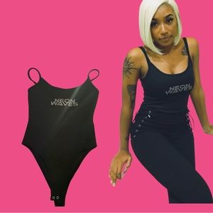 (Size S) Black “Neon Waves” Bodysuit